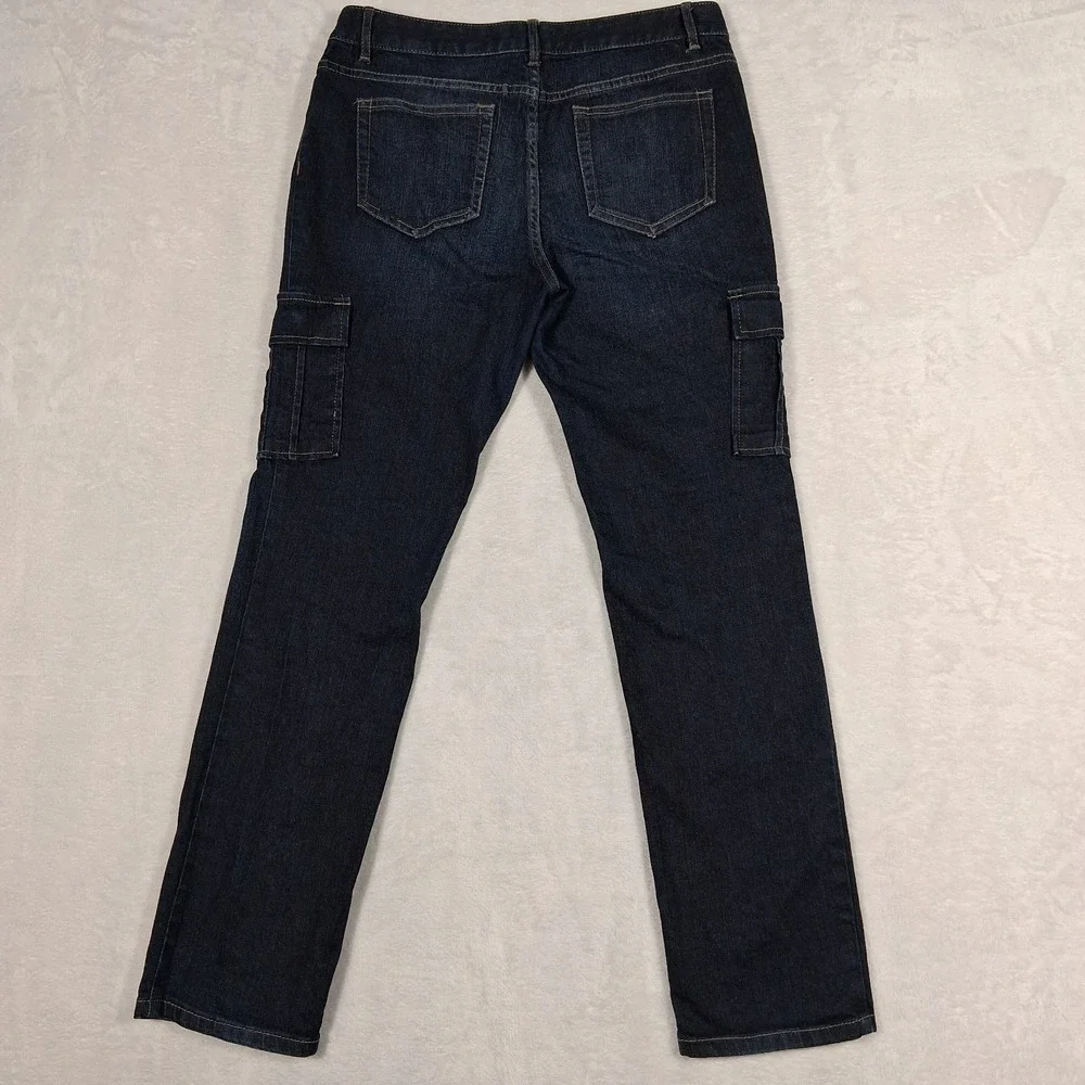 J Jill Cargo Jeans Womens 10‎ Petite Dark Wash Stretch Straight Leg Denim Preppy